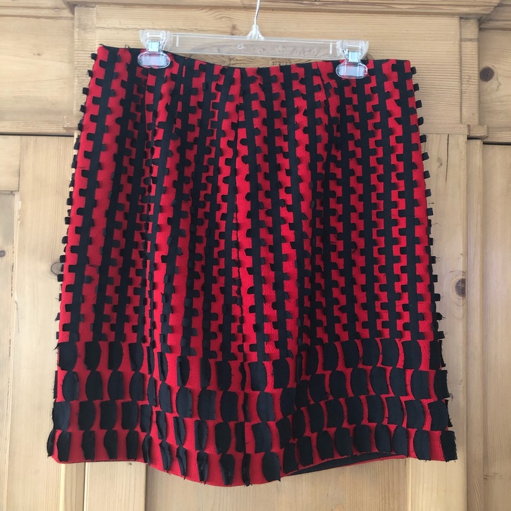 Per Se by Carlisle Skirt Red Black 10 Silk & Wool